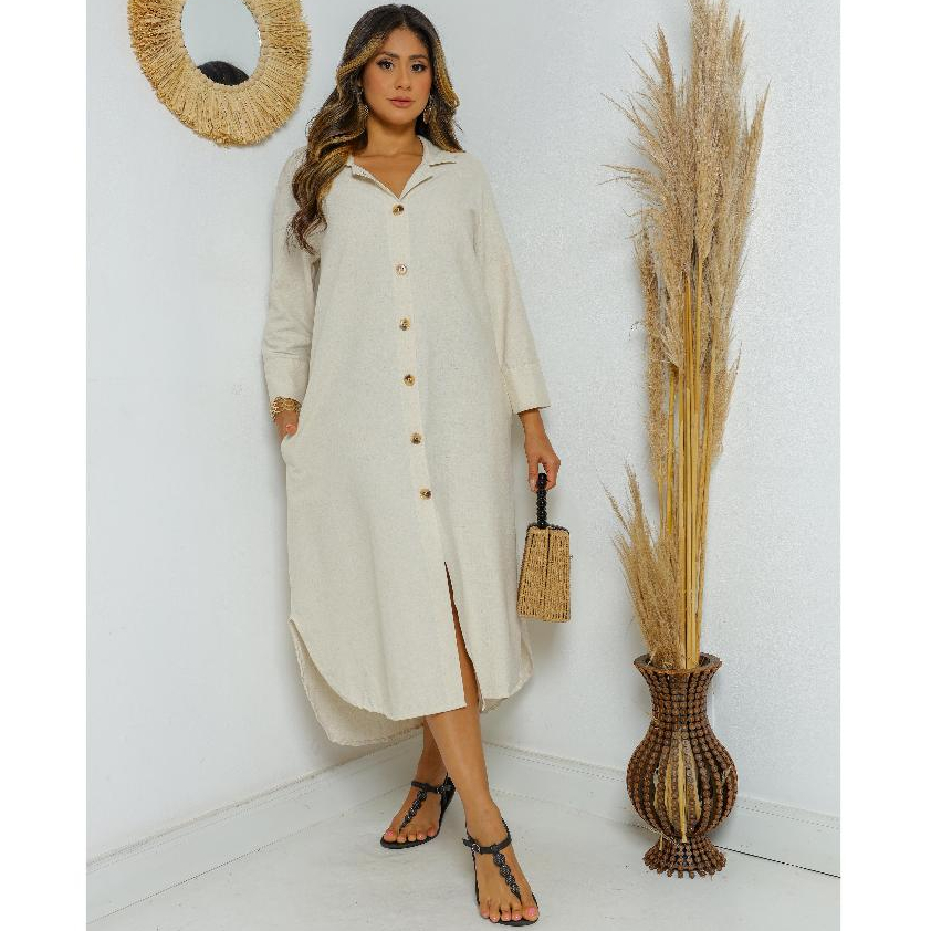 Vestido Chemise Midi LinhoJaed em Oferta na Shopee