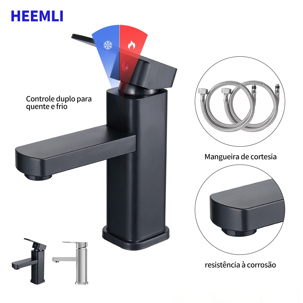 Heemli torneira banheiro cuba ABS monocomando preta lavabo mesa bica alta Arejador Econômico Ajuste de Água Quente Fria