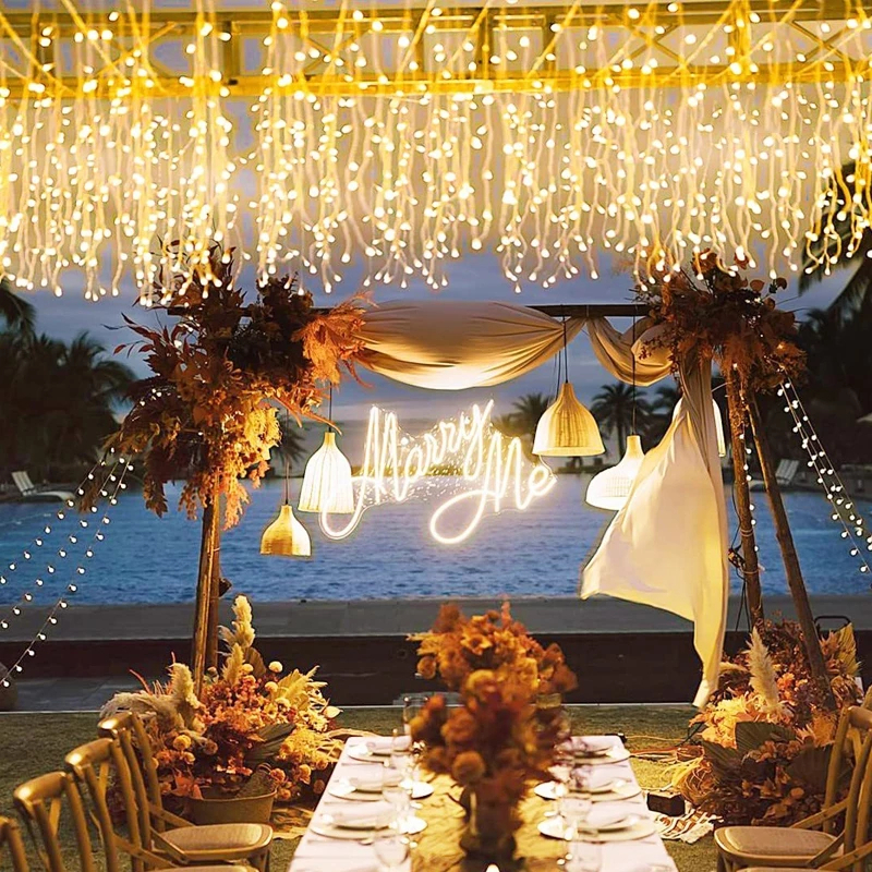 Cascata Natal 400 Lâmpadas Led Com 8 funções ou Fixo e 10 metros Fio Branco Pisca Pisca