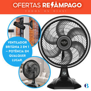 Ventilador De Mesa 2 Em 1 Potente E Silêncioso Maxx Force Preto 40cm BVT400 127V Britania