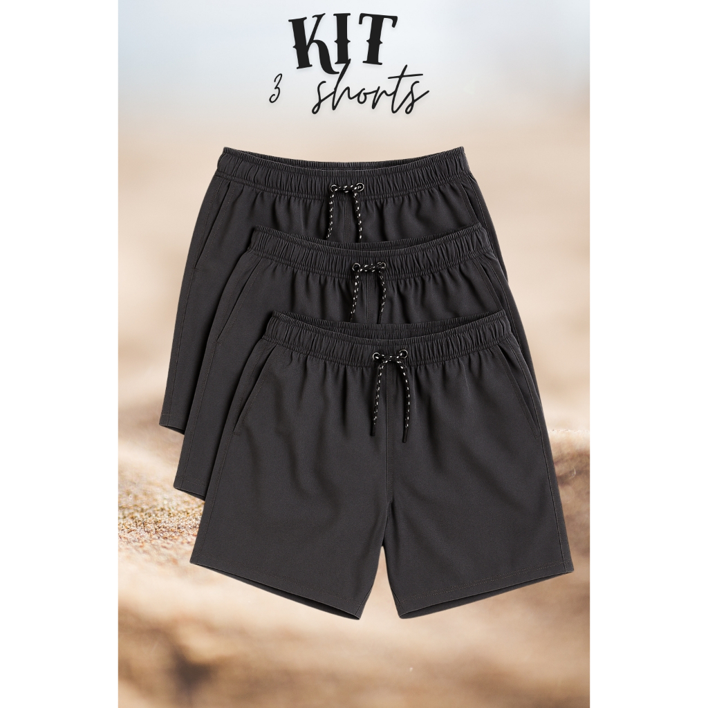 Kit 3 Shorts Americano Masculino Com Elastano Neymar Praia Academia