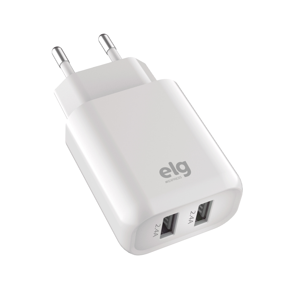 Carregador USB Universal, 2 Portas USB 2.4A, Carga Rápida, Proteção Inteligente, Branco, WC124E, ELG em Oferta na Shopee