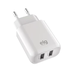 Carregador USB Universal, 2 Portas USB 2.4A, Carga Rápida, Proteção Inteligente, Branco, WC124E, ELG