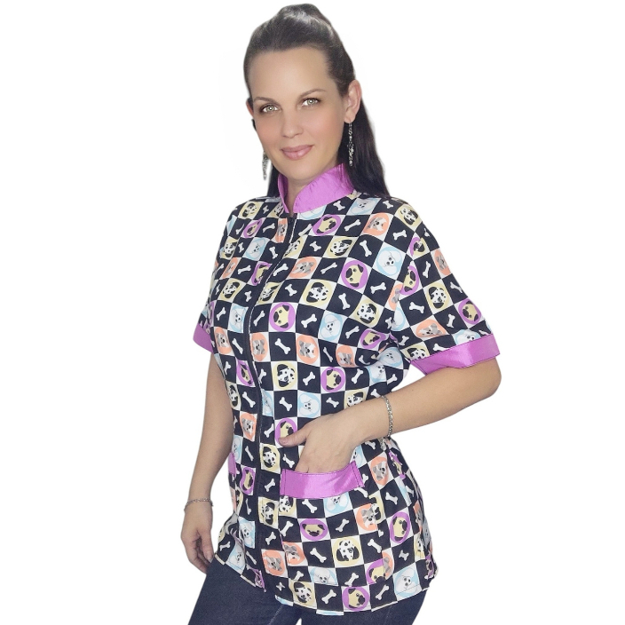 Jaleco banho e tosa anti pelos Estampa Pet com detalhe Rosa em Oferta na Shopee