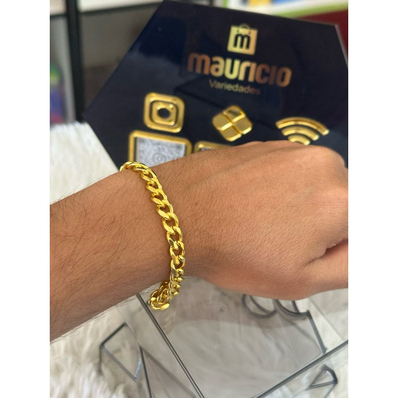 Pulseira masculina MV dourada folheada
