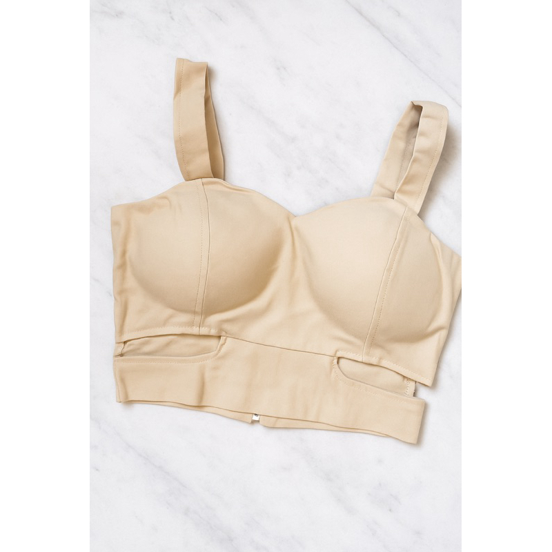 Cropped Top Alça Com Bojo Recortes Lateral Bengaline Feminino