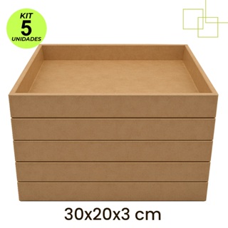 Kit 5 Bandejas em MDF Retangular Pegador Organizadora Decoração Multifuncional Moderna 30x20x3 em Oferta na Shopee