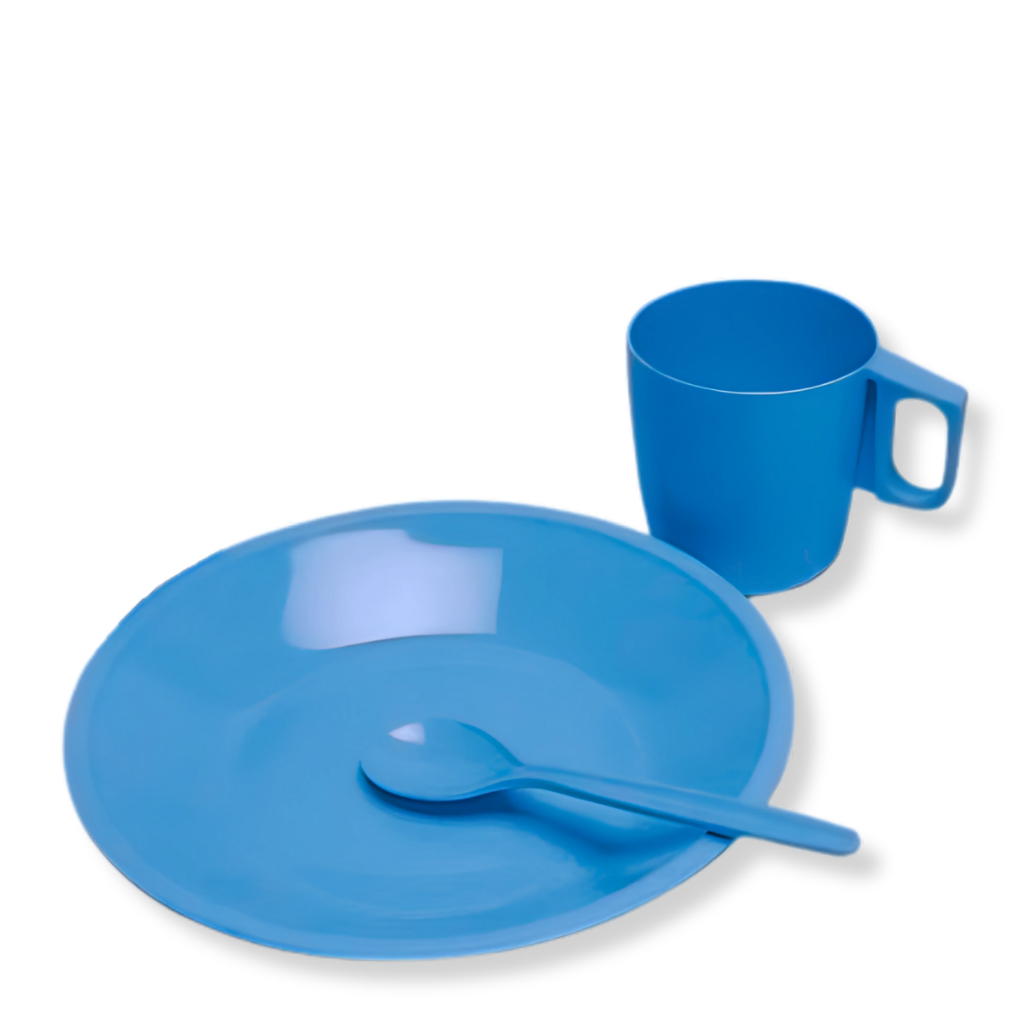 Kit Merenda Escolar Prato Colher Caneca Plástica Com 3 Peças