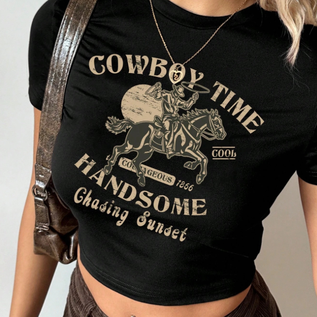 Blusa Cropped Slim Algodão Cowboy Time Tendencia Verão Country Confortavel