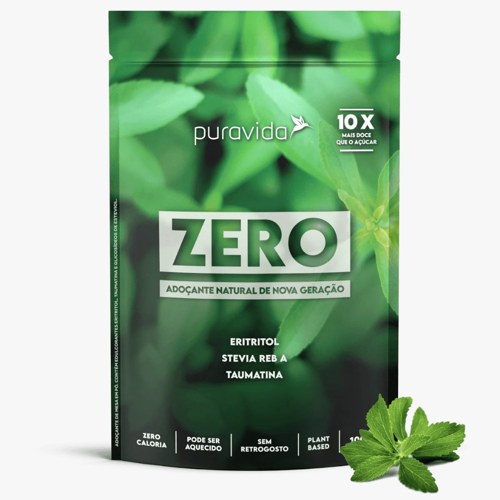 Adoçante Natural Zero Eritritol Stevia REB A Taumatina 100g Puravida