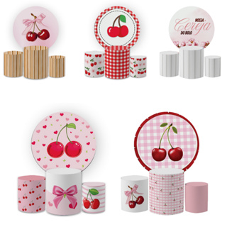 Kit Capa Painel Redondo 1,5 + Trio Cilindros Cereja Decoração Aniversário Infantil em Oferta na Shopee