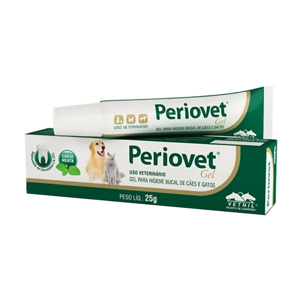 Periovet Gel Higiene Bucal Menta Pasta de Dente Pet 25g Cachorros e Gatos