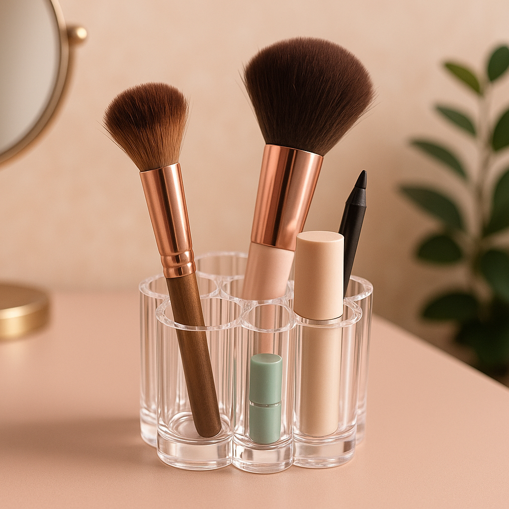 Organizador De Maquiagem Cosméticos Porta Pincel Batom Acrílico Vidro Compacto Multiuso