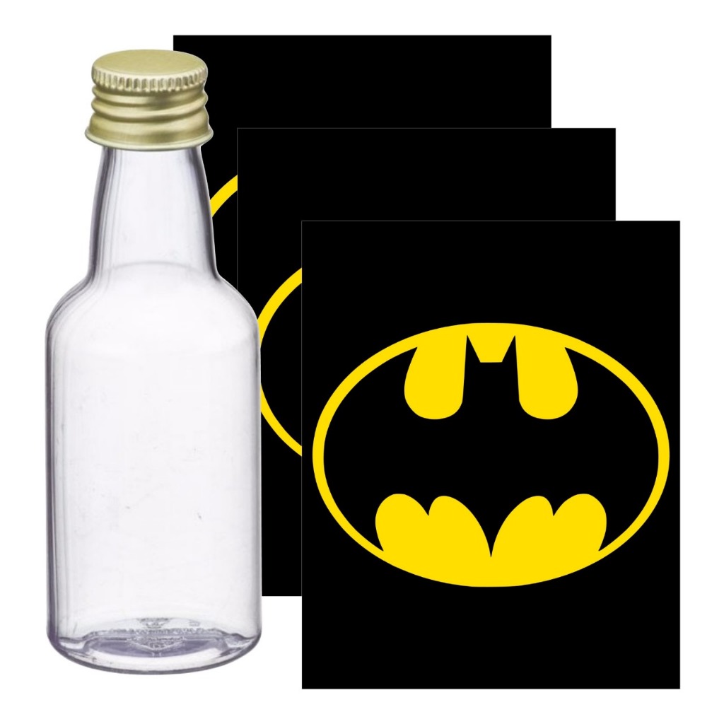 Adesivos para Garrafinha 50ml Homem Morcego - Pronto para ser aplicado, Decoração de Festa Batman