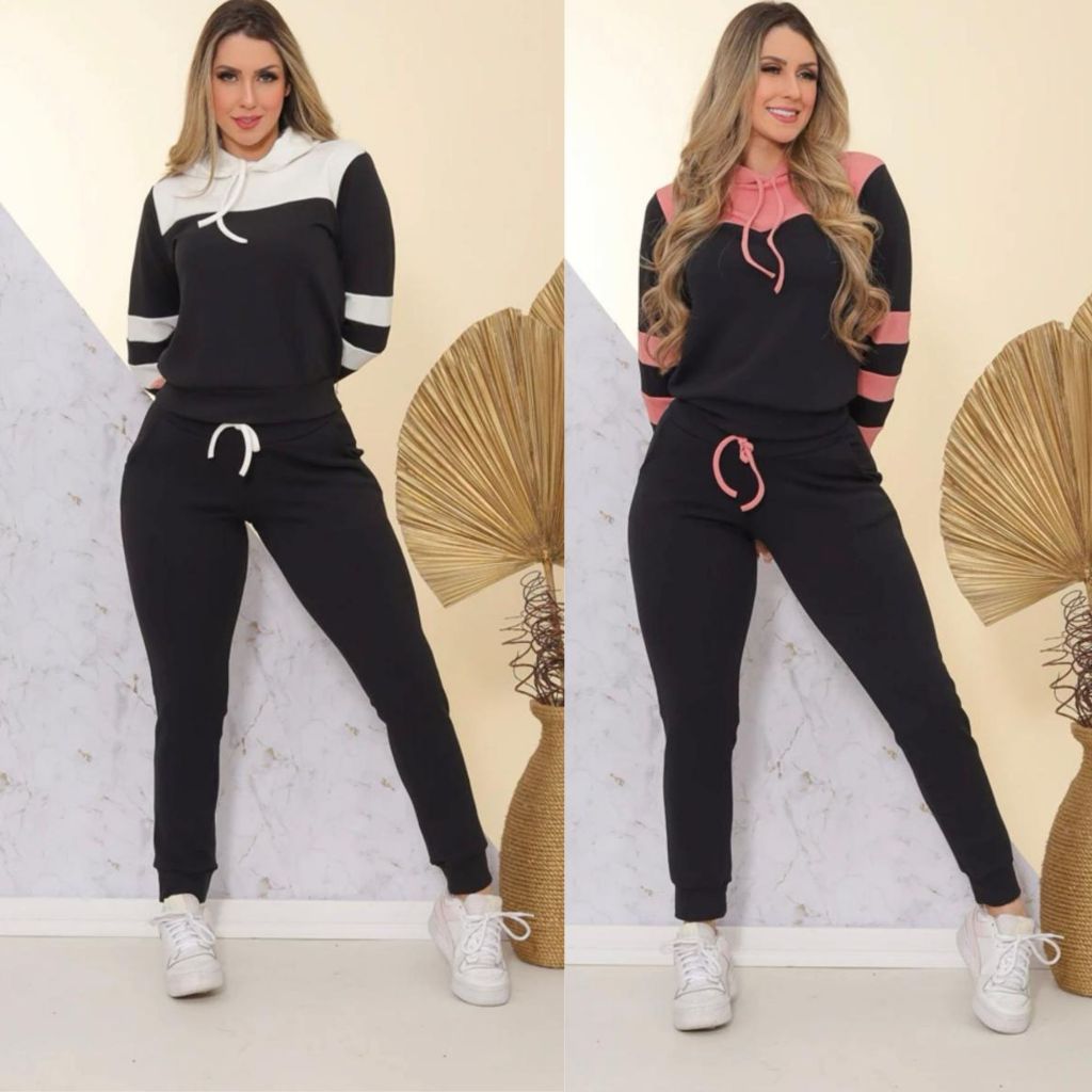 Kit 2 Conjunto Manga Longa Calça e Blusa de Frio Feminina Oferta Só Hoje