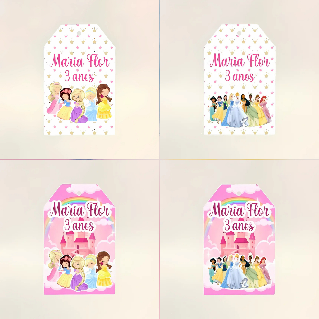 TAG com furo * PERSONALIZADA * para festas * lembrancinhas * sacolinhas * As Princesas