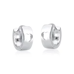 Brinco Argola de Prata 925 Click com Coração Vazado