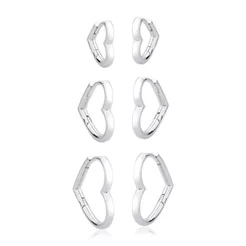 Trio de Brincos Argola de Prata 925 Click Coração Vazado