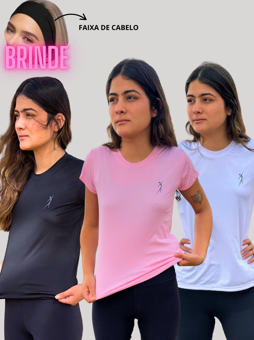 Kit 3 Camiseta Camisa Dry Fit Feminina Baby Look Treino Academia Fitness Yoga Crossfit Proteção Uv
