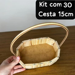 Kit com 30 Cesta Luxo Oval Madeira 15cm