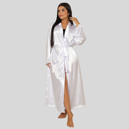 Robe Longo De Cetim Com Cinto Feminino para Casamento/Noivas