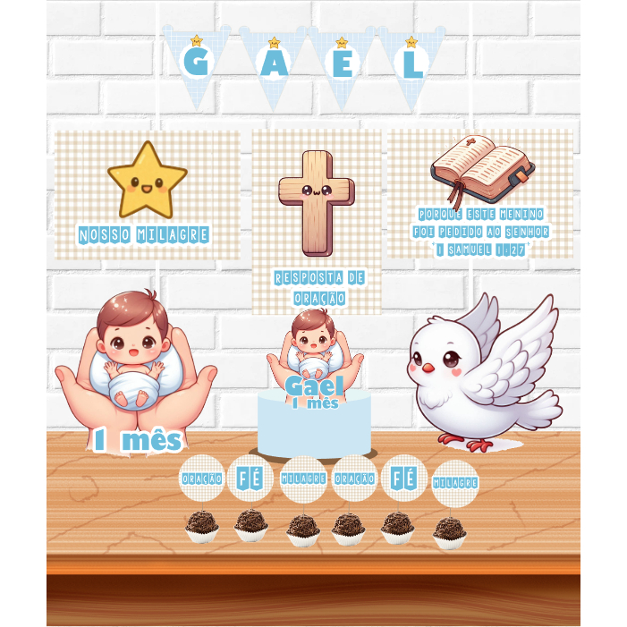Meu Milagre kit festa na mesa decoração infantil só um bolinho mimo personalizado aniversário e mesversário