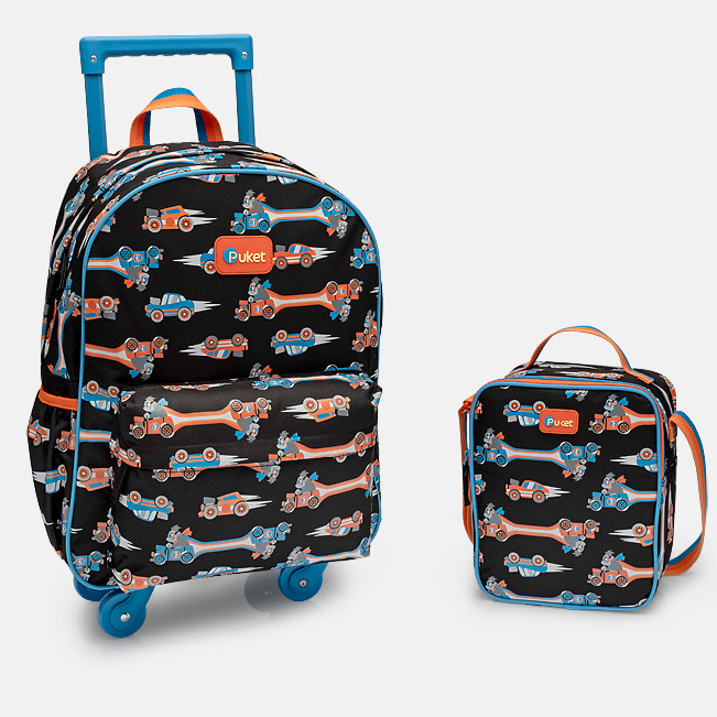 Kit Mochila de Rodinhas Menino Infantil Escolar + Lancheira Infantil Gorila Racing Puket em Oferta na Shopee