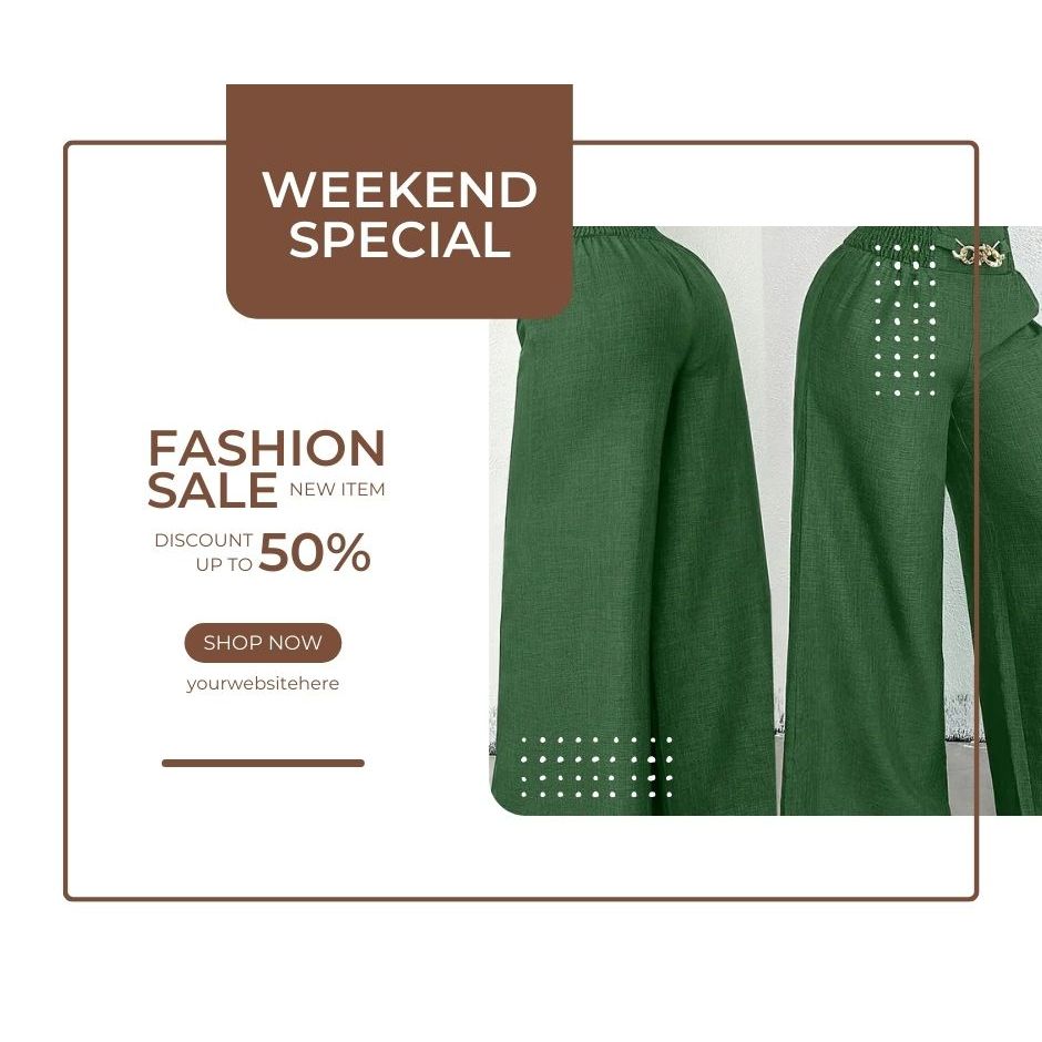 Calça Pantalona De Linho Com Cinto Fake  Cintura alta e casual com decoração De Corrente Metálica e Bolsos.