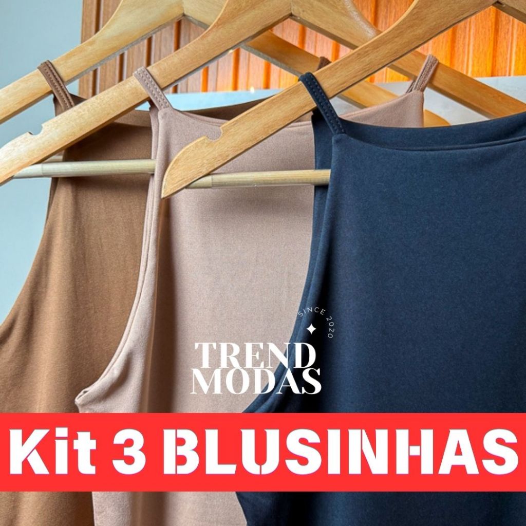 KIT 3 Regatas ALCINHA Casual Basica  Suplex Duplo Blusa Feminina  Blogueira Tendencia