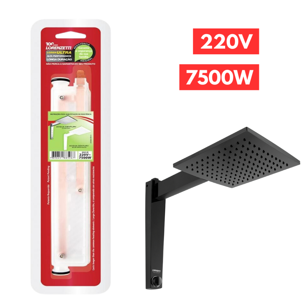 Resistência Chuveiro Acqua Century Ultra Eletrônico 220V 7500W Lorenzetti Banheiro Banho Ducha Alta Performance Ducha