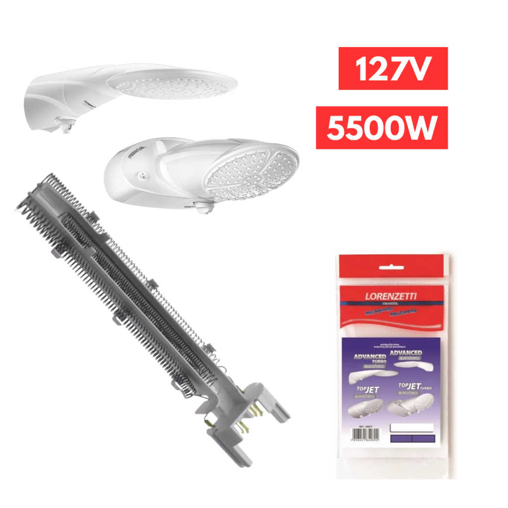 Resistência Chuveiro Advanced  Top Jet Eletrônico 127v 5500w Lorenzetti Banho Ducha Banheiro Alta Performance Turbo