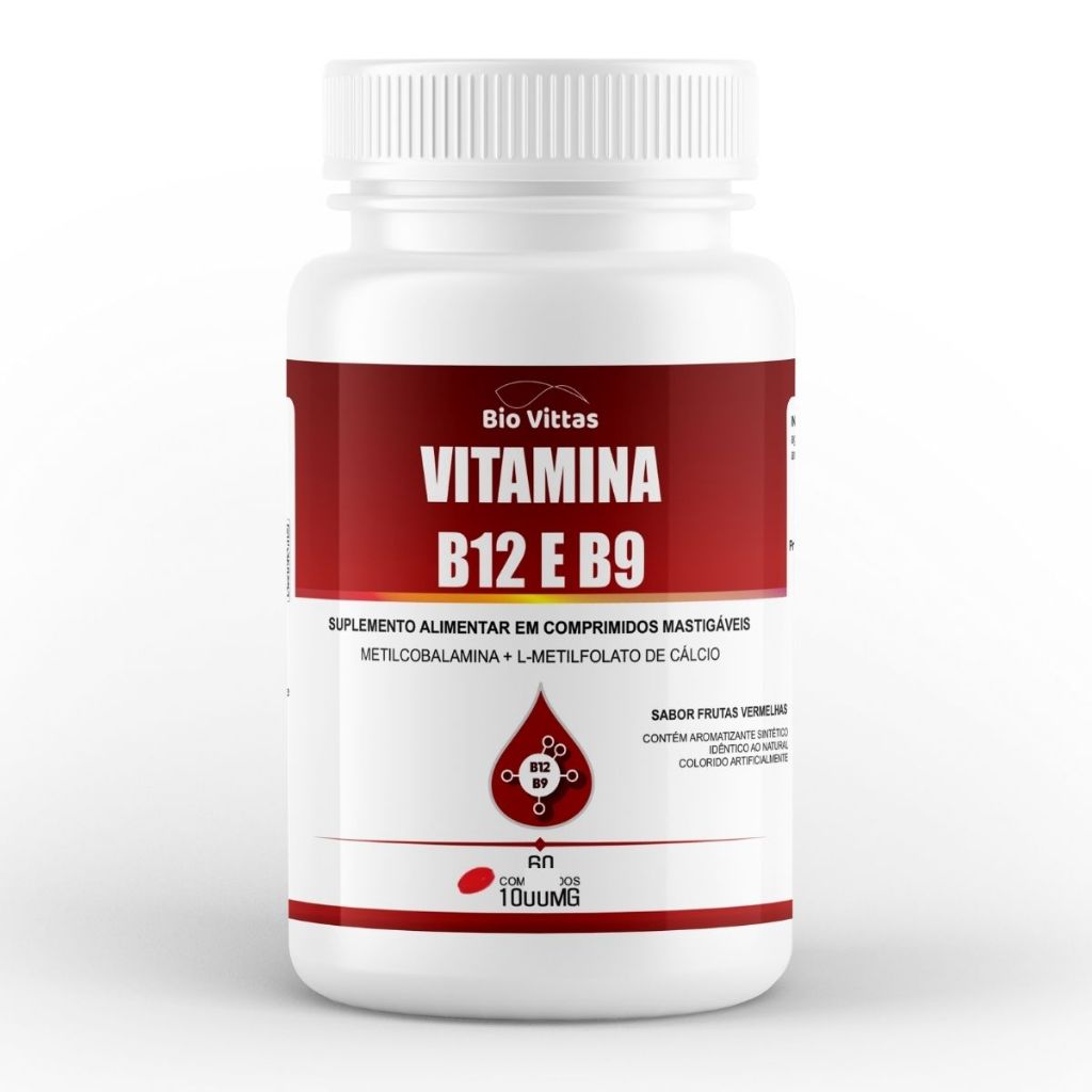 Suplemento Vitamina B12 + B9 Mastigável | 1000MG | Energia BVittas