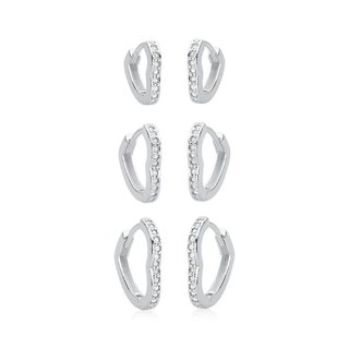 Trio de Brincos Argola de Prata 925 Click Coração com Zircônias
