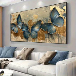 Quadro Decorativo Design de Borboleta Azul Dourada