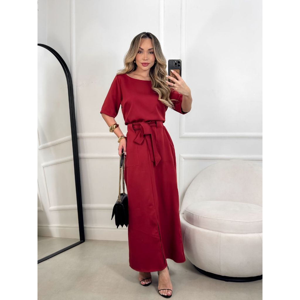Conjunto Feminino Social Moda Evangélica Alfaiataria Premium Blusa e Saia