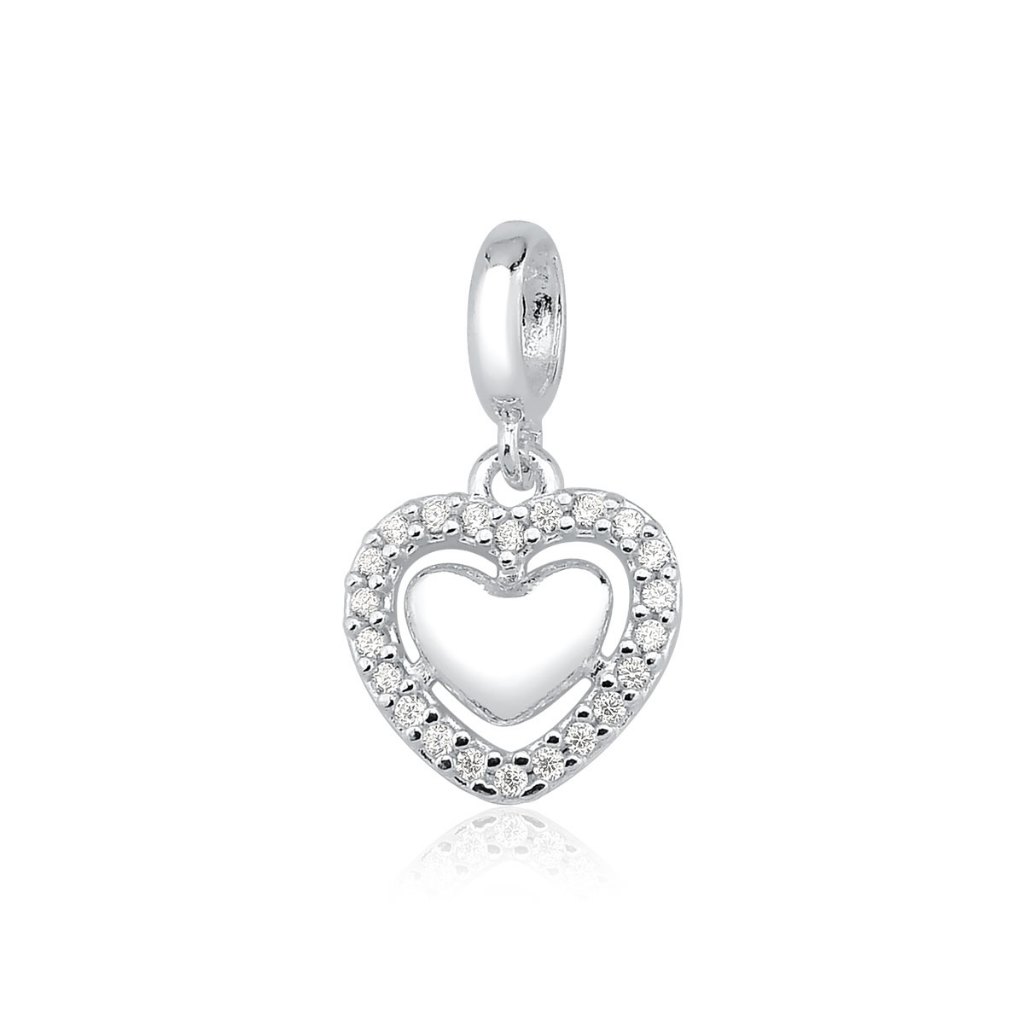 Berloque de Prata 925 Coração com Zircônias Cravejadas em Oferta na Shopee