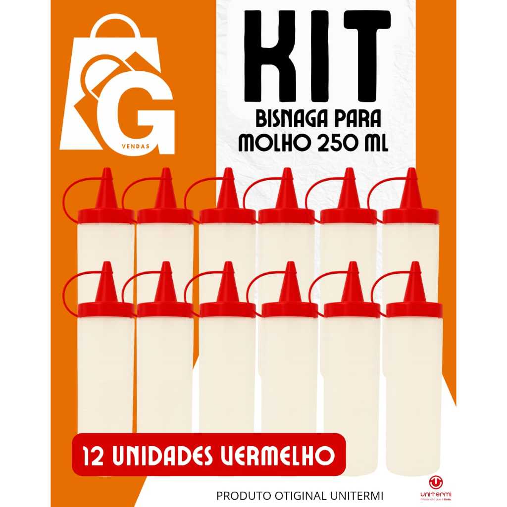 kit Bisnaga para Molho 250 ml - Branca - Amarela - Vermelha (Maionese, Katchup, mostarda)