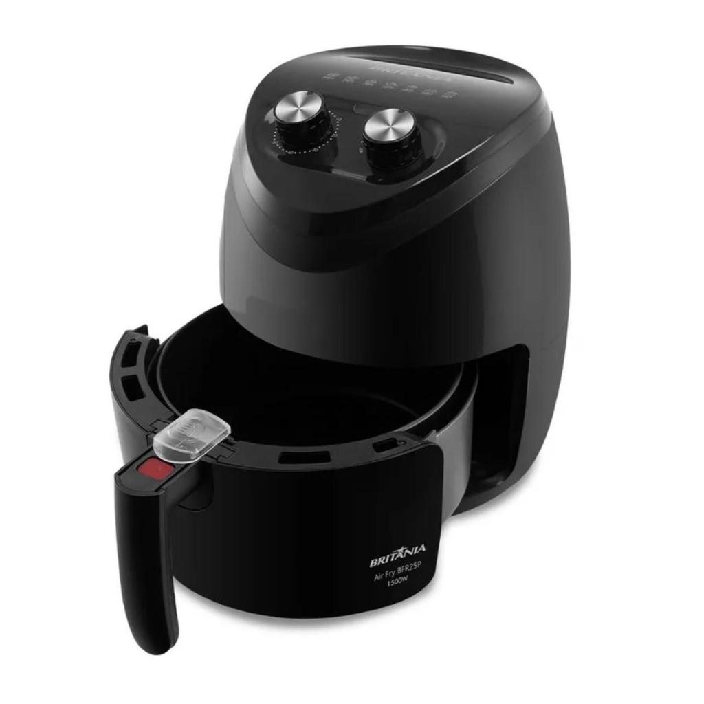 Air Fryer Antiaderente Britânia 3,5L BFR25P 1500W Preta Timer e Controle de Temperatura 127V em Oferta na Shopee