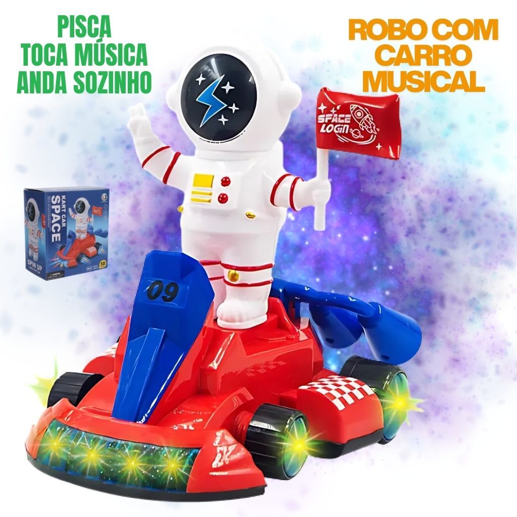 Robô Astronauta com Carro Musical Infantil Brinquedo com Luzes, Música e Movimento Automático Menino