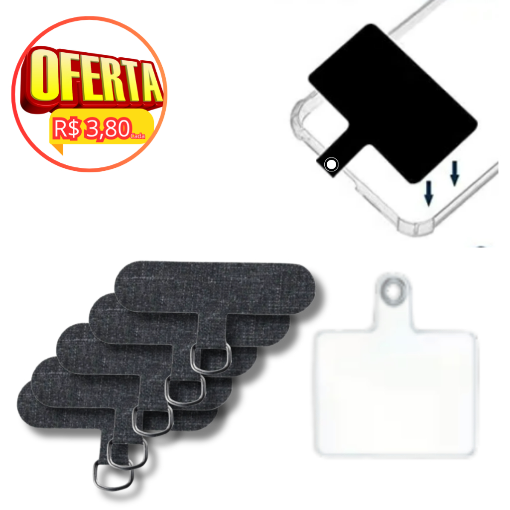 KI 05 Suporte de alça para cordão de celular transparente e preto achadinho da shopee