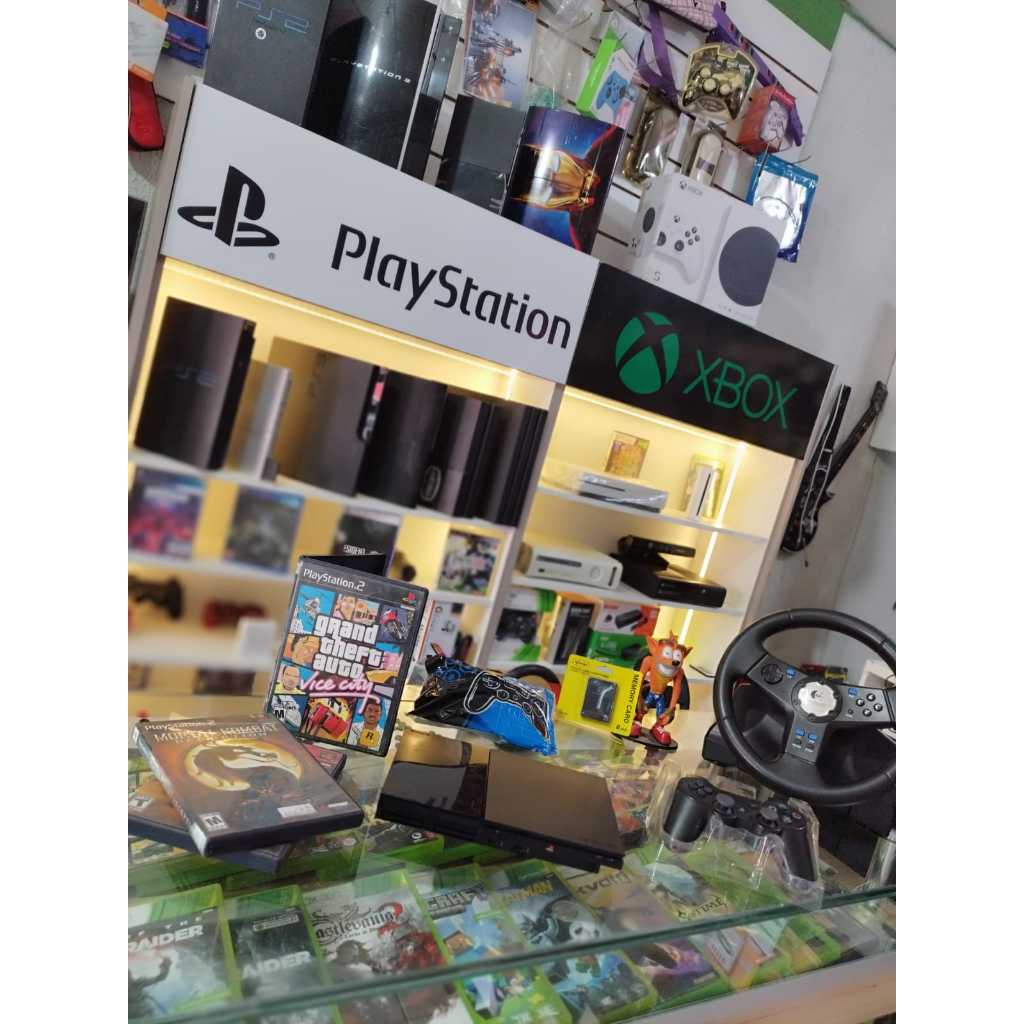 Console Playstation 2 PS2 Slim Original Sony – Desbloqueado com 2 Controles + Memory Card + Jogos