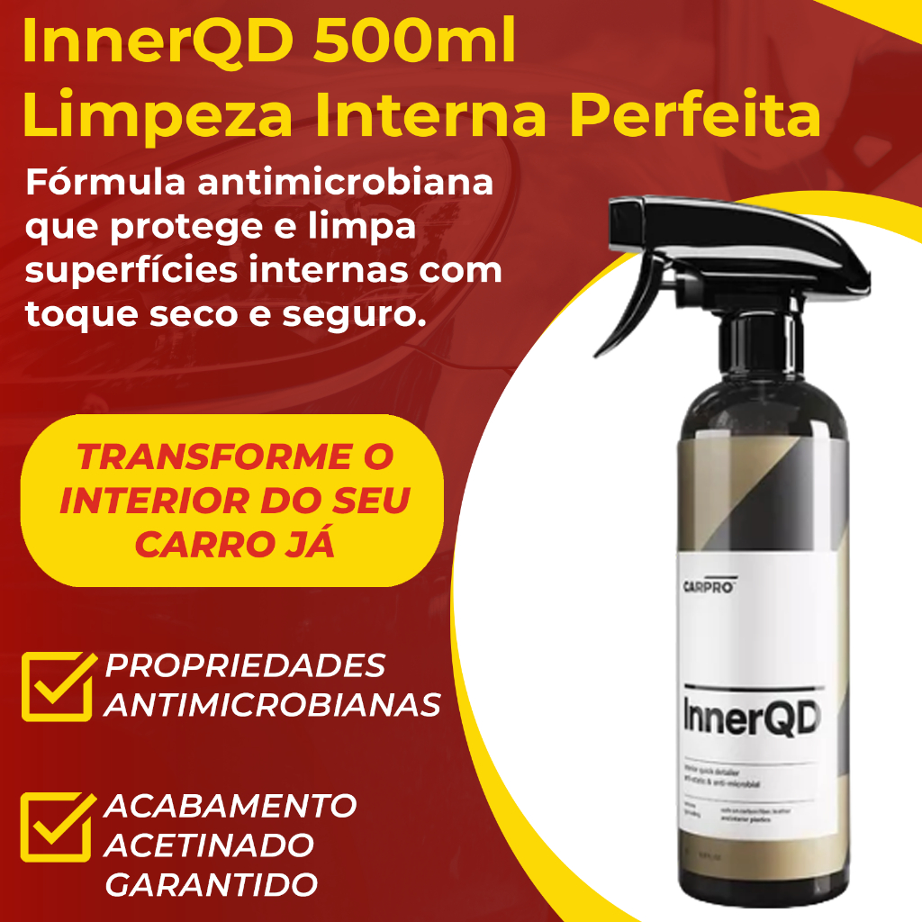 CARPRO InnerQD 500ml Limpa Interior | Quick Detailer | Antiestático | Antimicrobiano | Seguro p/ telas