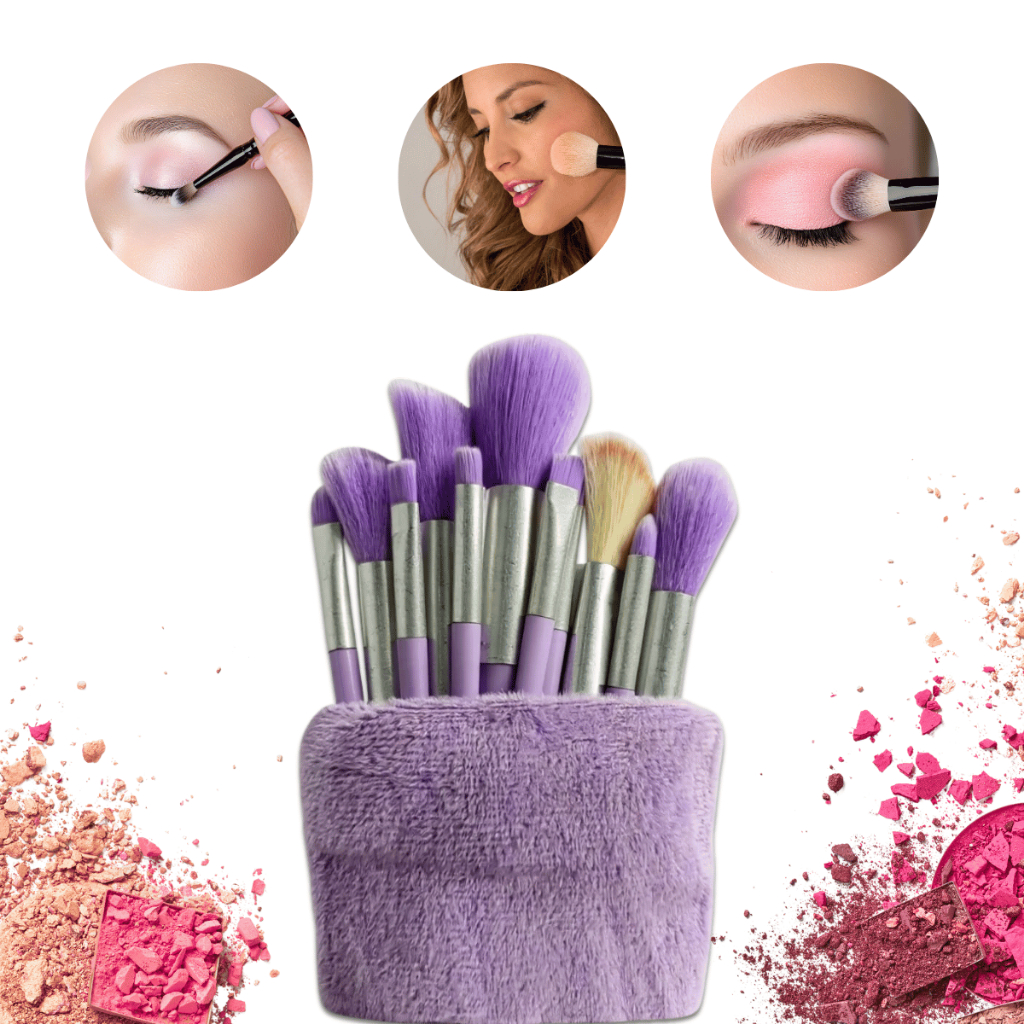 Kit Pincel Maquiagem 13 Peças Profissional Com Estojo Luxo Maquiagem – Base, Pó, Sombra e Lábios