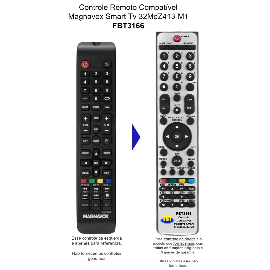 Controle Remoto Compatível Magnavox Smart Tv 32Mez413-M1 FBT3166