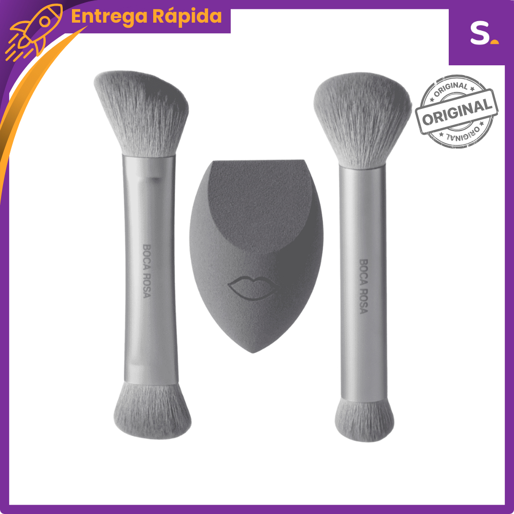 Kit Pincéis Duo 1 e Duo 2 + Esponja Maquiagem Completa - Boca Rosa
