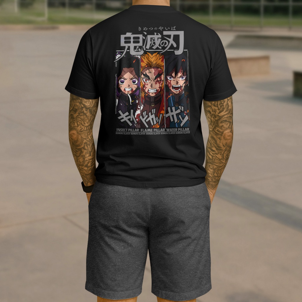 Kit Camiseta + Bermuda Hashiras Demon Slayer Conjunto Masculino Streetwear Anime Moda Jovem Algodão Verão