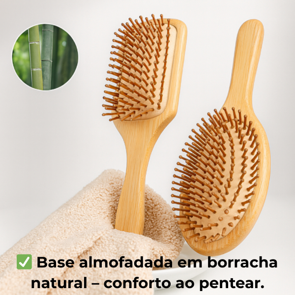 Escova de Cabelo Bambu – Desembaraça Rápido, Massageia o Couro Cabeludo e Reduz o Frizz