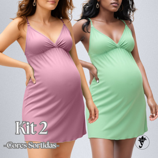 Kit 2 Camisolas Gestante Amamentação Abertura com Clique no Bojo Conforto Linha Noite Pijama em Oferta na Shopee