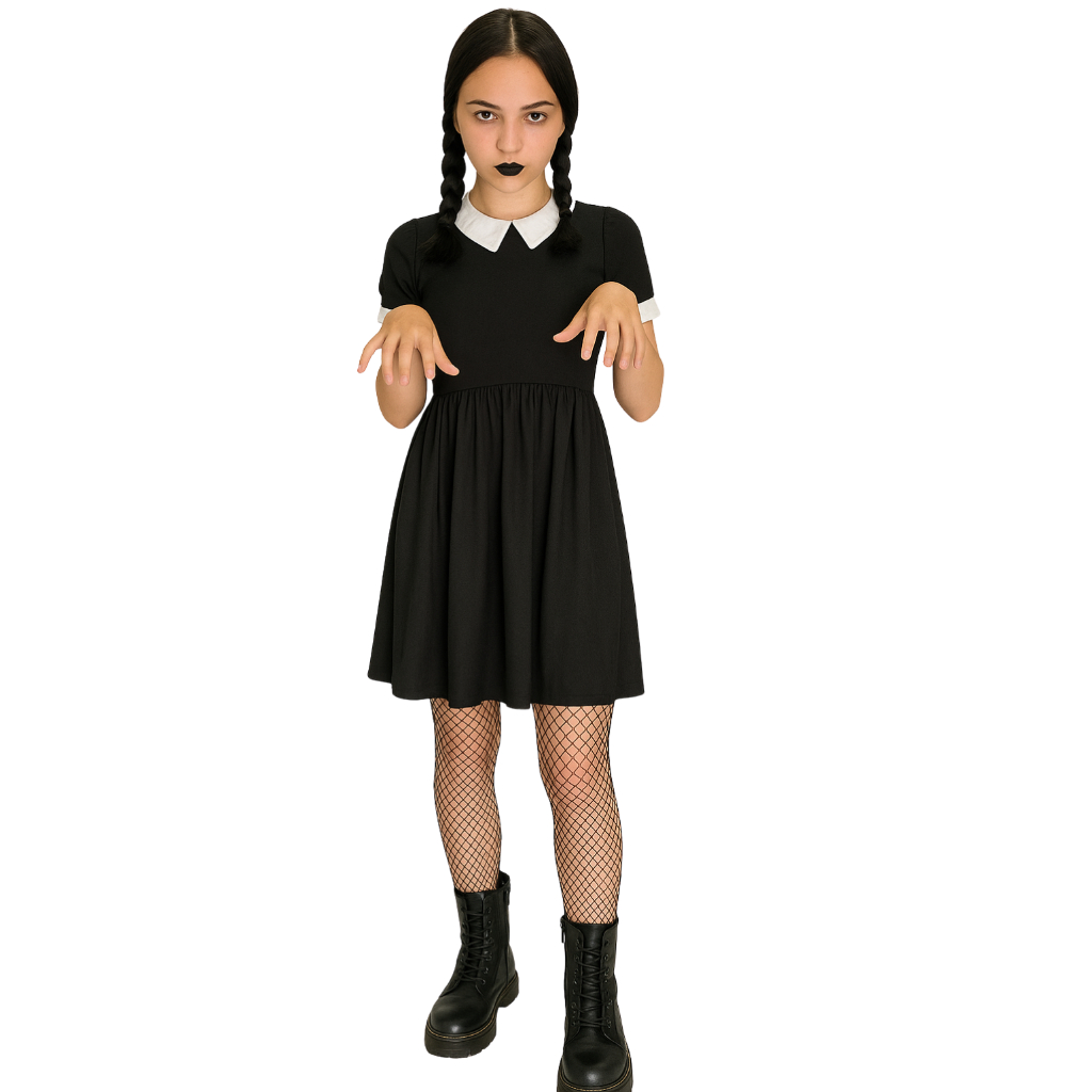 Fantasia Infantil Menina Carnaval Vestido Wandinha Addms Halloween Fantasia Infantil Bloquinho