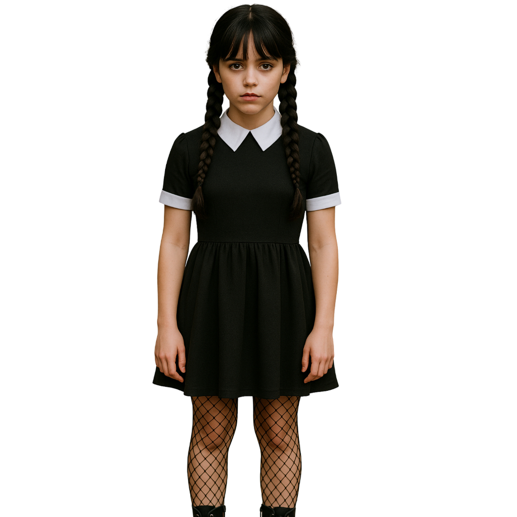 Vestido Wandinha Addms Fantasia Infantil Menina Halloween 4 ao 12 anos Fantasia Vandinha